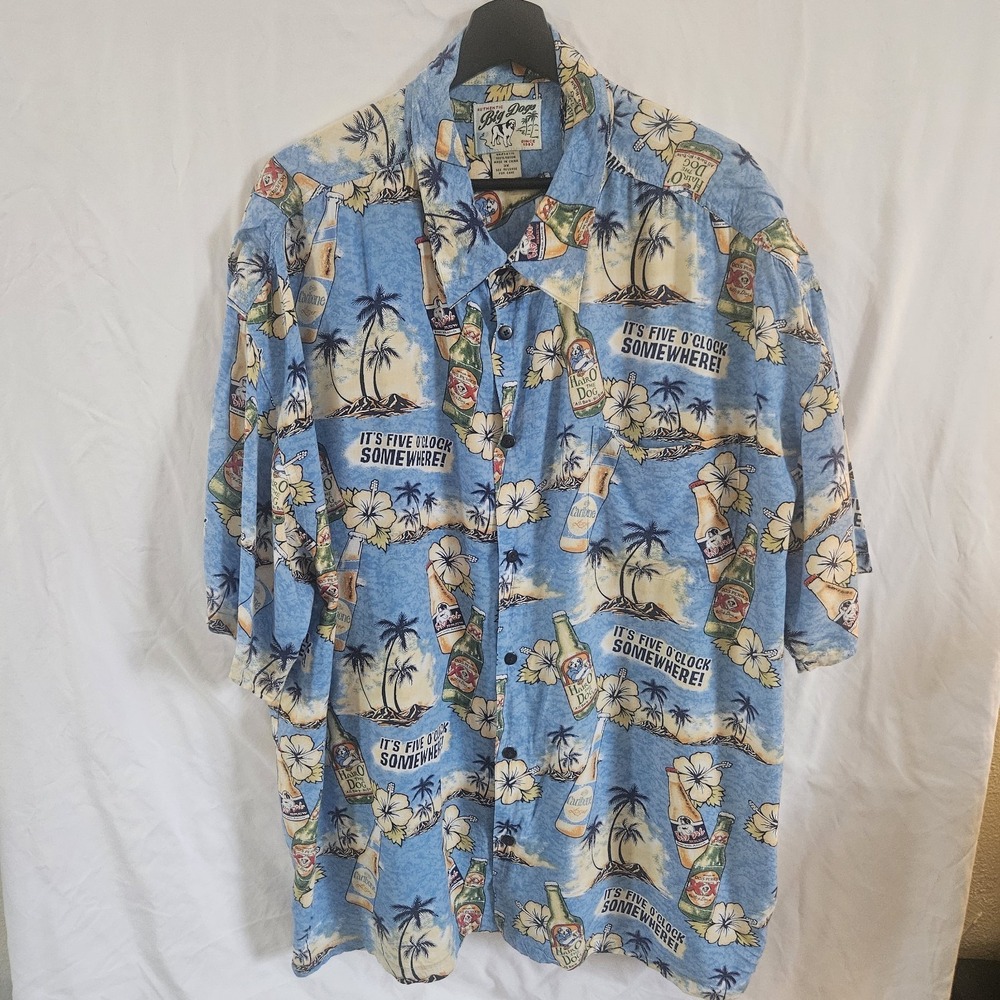 Authentic Big Dogs 3X Hawaiian Shirt "It's Five O'Clock Somewhere" 100% Rayon